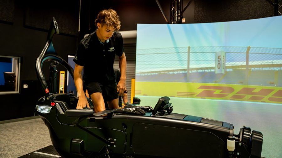 Aiden Price getting in the simulator.